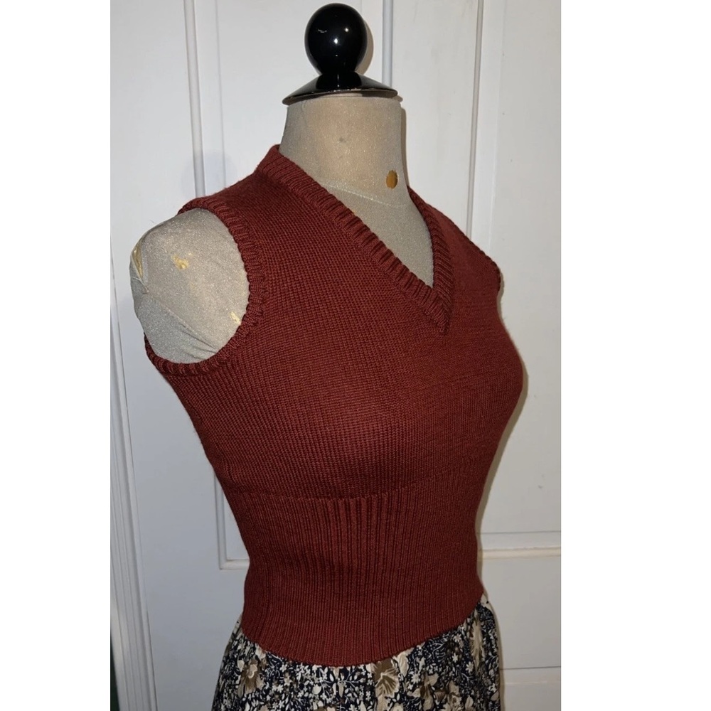 VTG 90s Papillon 100% Wool Crop Vest Top Rust Brick Red Size Medium M